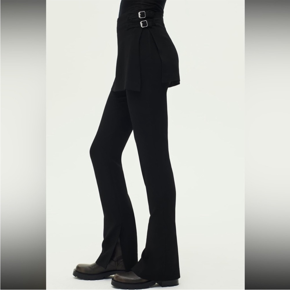 Zara black skort pants/pants skirt overlay w buckles 2024 collection